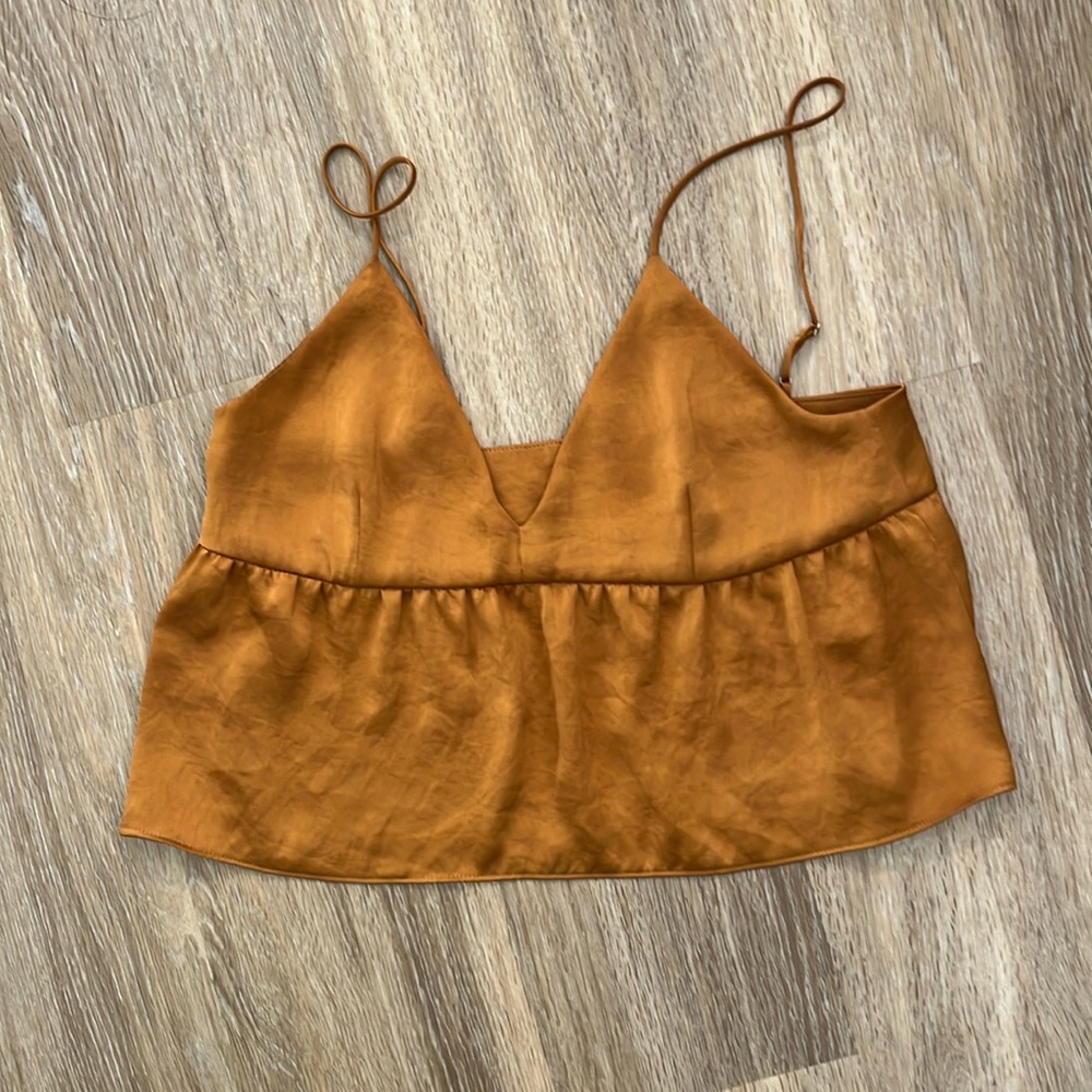 Aritzia Golden Cropped Satin Blouse